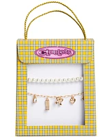Clueless Gold-Tone 2-Pc. Set Crystal Charm Slider & Imitation Pearl Beaded Stretch Bracelets