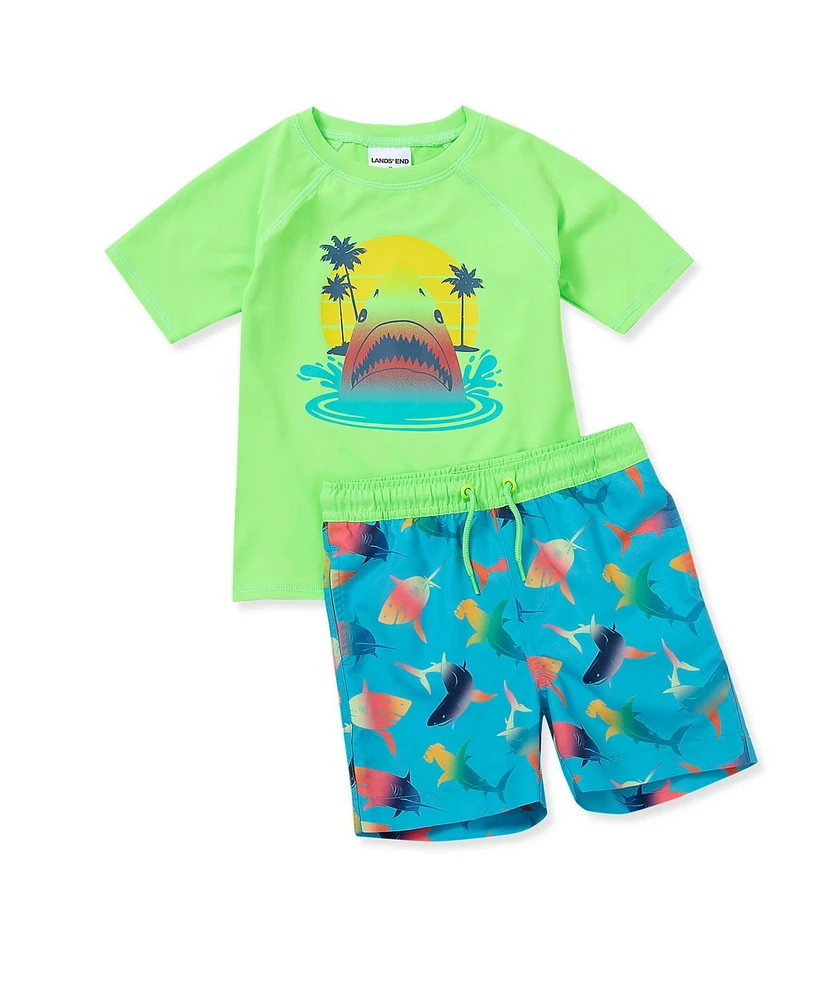 Lands' End Toddler Girls Chlorine Resistant Short Sleeve Rashguard Swim Set