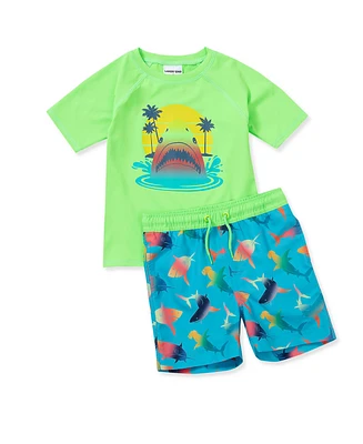 Lands' End Toddler Girls Chlorine Resistant Short Sleeve Rashguard Swim Set