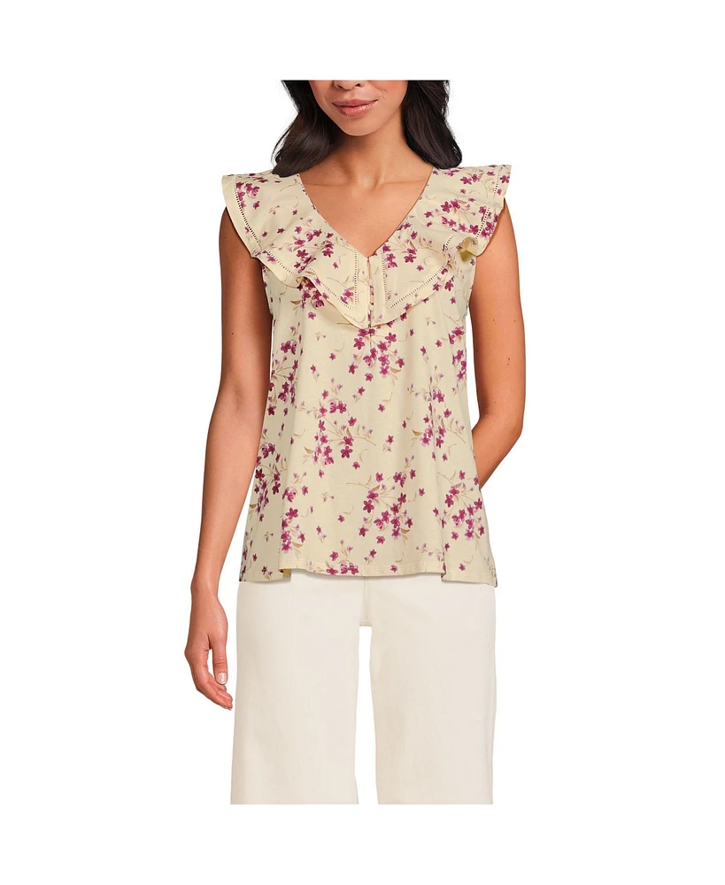 Lands' End Women's V Neck Cascade Ruffle Top