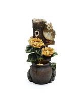 LuxenHome Sunflower and Owl 2.3-Feet Tall Outdoor Polyresin Fountain with Lights
