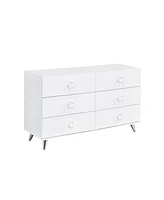 47" White Finish Manufactured Wood Six Drawer Double Dresser