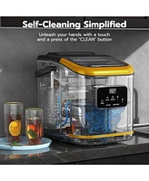 Zafro Countertop ice Maker produces lbs of daily, featuring an Led display, timer, self-cleaning function, and a portable handle. Its compact desi