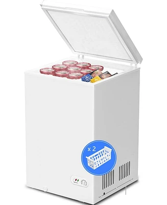 Zafro 3.5 Cubic Feet Chest Freezer with 2 Removable Baskets Free Standing Top Open Door Compact Freezer with Adjustable Temperature for Home/Kitchen/O