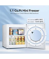 Zafro 1.1 Cu. Ft. Small Upright Freezer – This compact mini freezer features removable shelves, an adjustable thermostat, and a reversible door