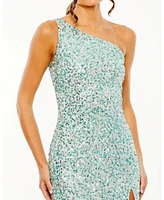 Mac Duggal Women's Sequin One Shoulder Gown w/ Embellishments