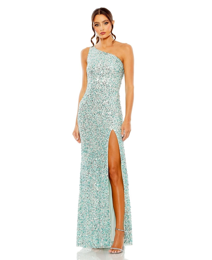 Mac Duggal Women's Sequin One Shoulder Gown w/ Embellishments