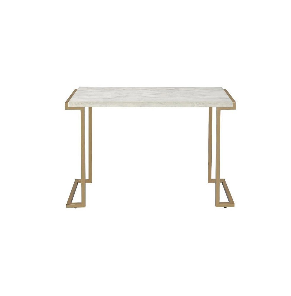 Faux Marble Coffee Table with Iron Sled Base – Elegant and Sturdy