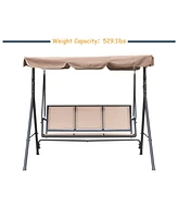 Patio Swing Outdoor Porch Swing Chair for Adults with Removable Cushion Textilene 3 Seat Large Converting Canopy Swing Glider for Garden Backyard Deck