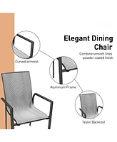 5-Piece Aluminum Frame Outdoor Dining Set with Faux Wood Table Stackable Chairs Patio Furniture