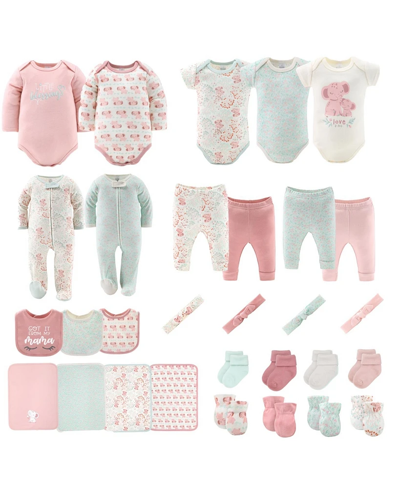 The Peanutshell Baby Girls Layette Gift Set Floral Elephant, 30 Piece