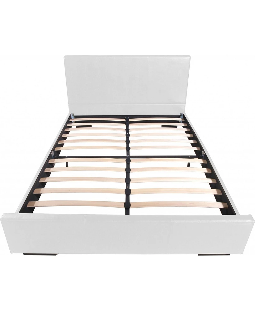Solid Wood Upholstered Faux Leather Bed Frame with Padded Headboard