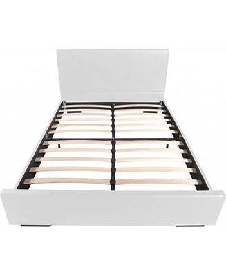 Solid Wood Upholstered Faux Leather Bed Frame with Padded Headboard