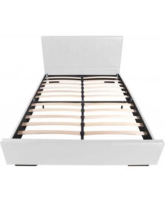 Solid Wood Upholstered Faux Leather Bed Frame with Padded Headboard