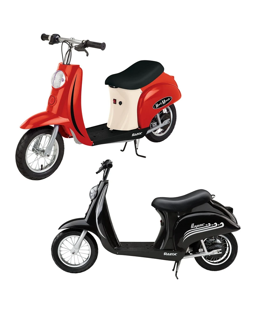 Razor Pocket Mod Miniature Euro 24 Volt Electric Retro Scooters, 1 Red & 1 Black