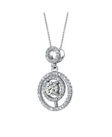 White Gold Plated with Double Halo Drop Solitaire Pendant Necklace