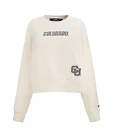 Pro Standard Women's Cream Colorado Buffaloes French Terry Boxy Cropped Pullover Crewneck Sweatshirt