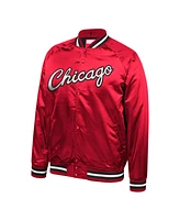 Mitchell & Ness Men's Red Chicago Bulls Hardwood Classics Throwback Wordmark Satin Jacket
