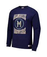 Mitchell & Ness Men's Navy Milwaukee Brewers Arched Logo Slub Long Sleeve T-Shirt