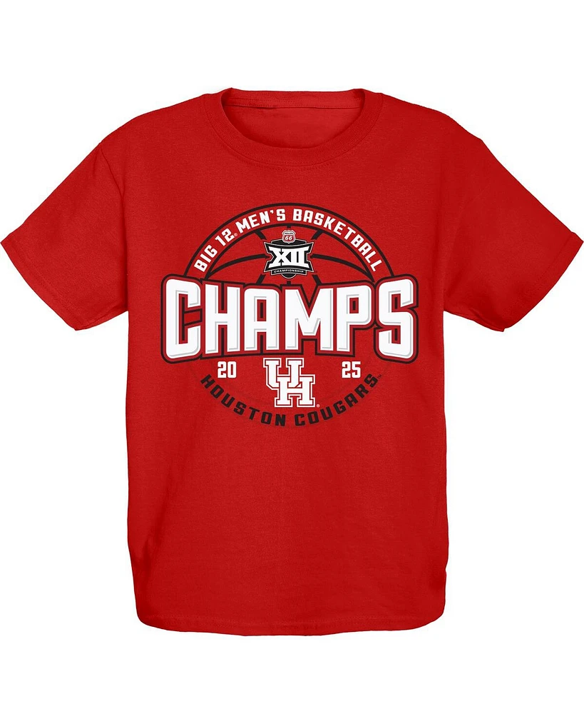 Blue 84 Big Boys and Girls Red Houston Cougars 2025 12 Men's Basketball Conference Tournament Champions T-Shirt