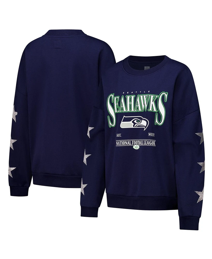 Gameday Couture Women's Navy Seattle Seahawks Rhinestone Star Sleeve Settle the Score Tri-Blend Pullover