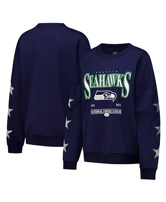 Gameday Couture Women's Navy Seattle Seahawks Rhinestone Star Sleeve Settle the Score Tri-Blend Pullover