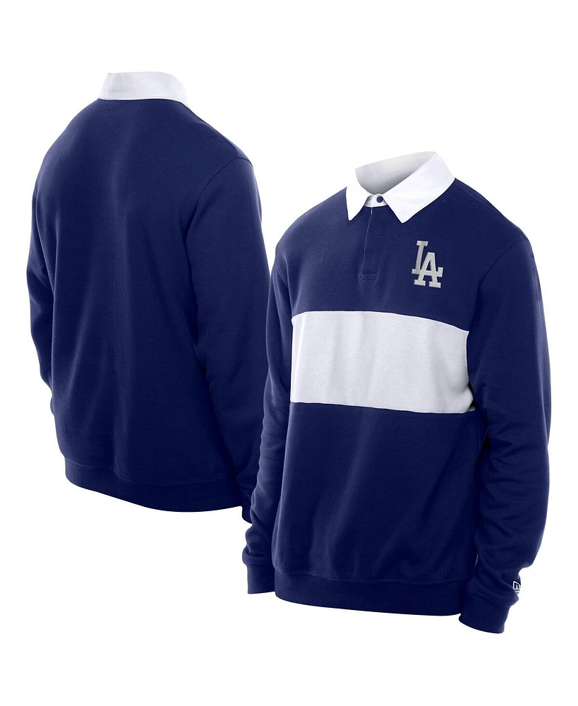 New Era Men's Dark Blue Los Angeles Dodgers Throwback Prep Color Block Rugby Polo Shirt
