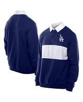 New Era Men's Dark Blue Los Angeles Dodgers Throwback Prep Color Block Rugby Polo Shirt