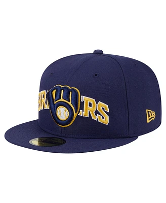 New Era Men's Navy Milwaukee Brewers Overlap 59FIFTY Hat