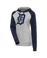 Antigua Women's Heather Gray/Navy Detroit Tigers Victory Raglan Sleeve Pullover Hoodie