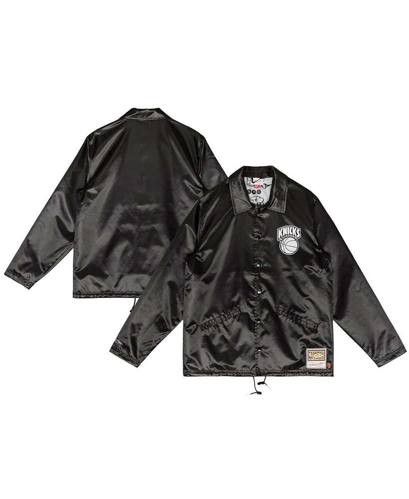 Mitchell & Ness Men's Black New York Knicks Hardwood Classics Doodle Coaches Full-Snap Jacket