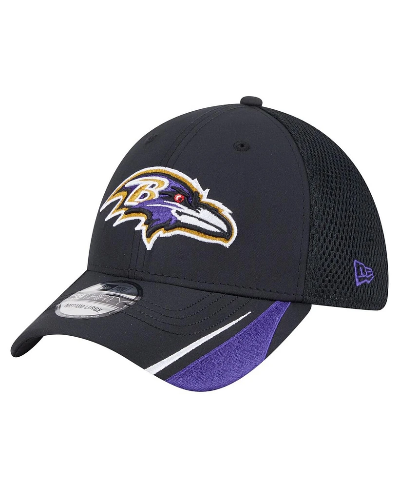 New Era Men's Black Baltimore Ravens Game Day Linear 39THIRTY Flex Hat