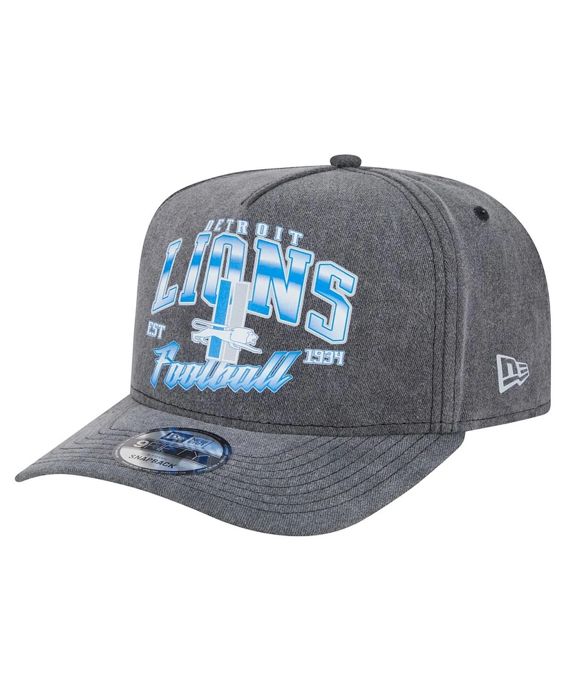 New Era Men's Black Detroit Lions Throwback Washed A-Frame 9FIFTY Snapback Hat