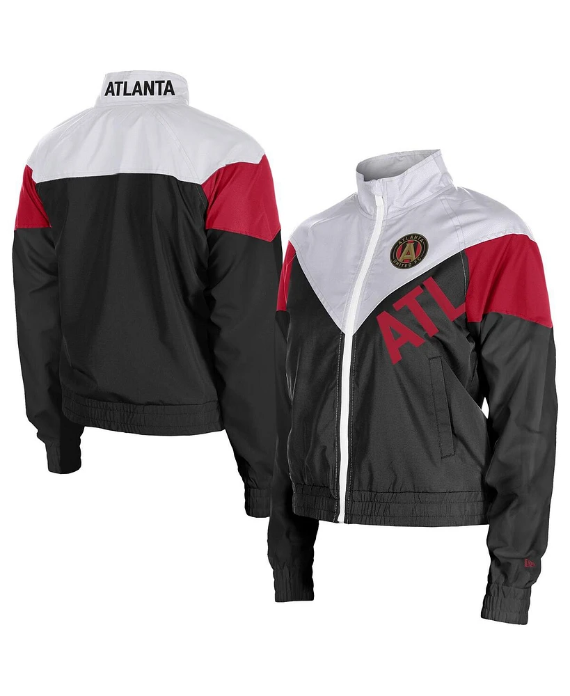 5th & Ocean Women's Black Atlanta United Fc Leisure Cropped Full-Zip Windbreaker Jacket