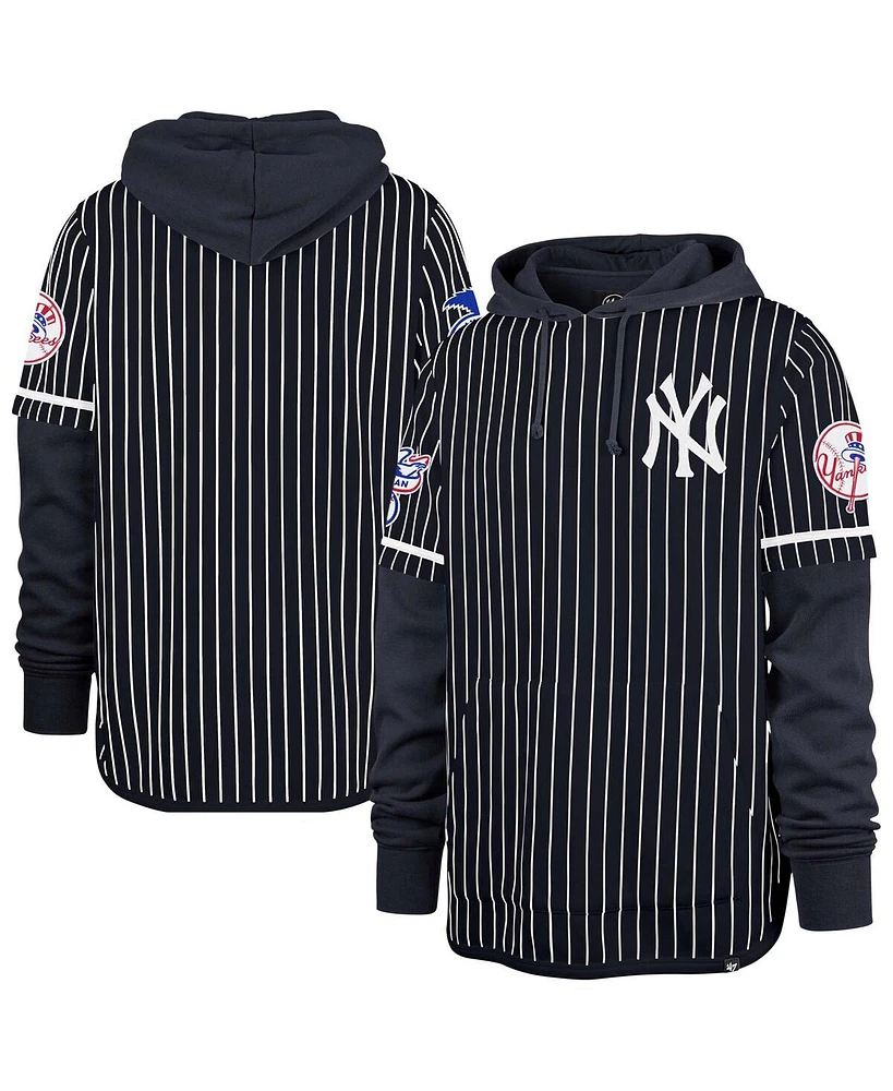 '47 Brand Men's Navy New York Yankees Pinstripe Double Header Pullover Hoodie
