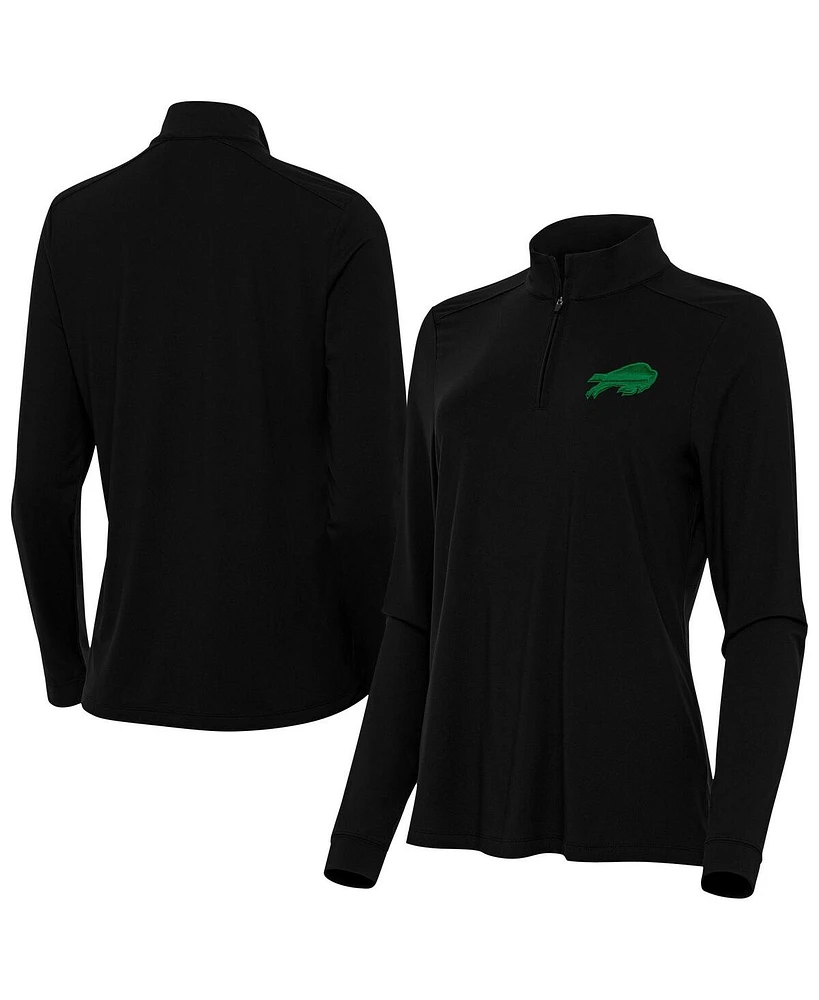 Antigua Women's Black Buffalo Bills St. Patrick's Day Intent Quarter-Zip Pullover Sweatshirt