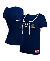 New Era Women's Navy Milwaukee Brewers Throwback Lace Up T-Shirt