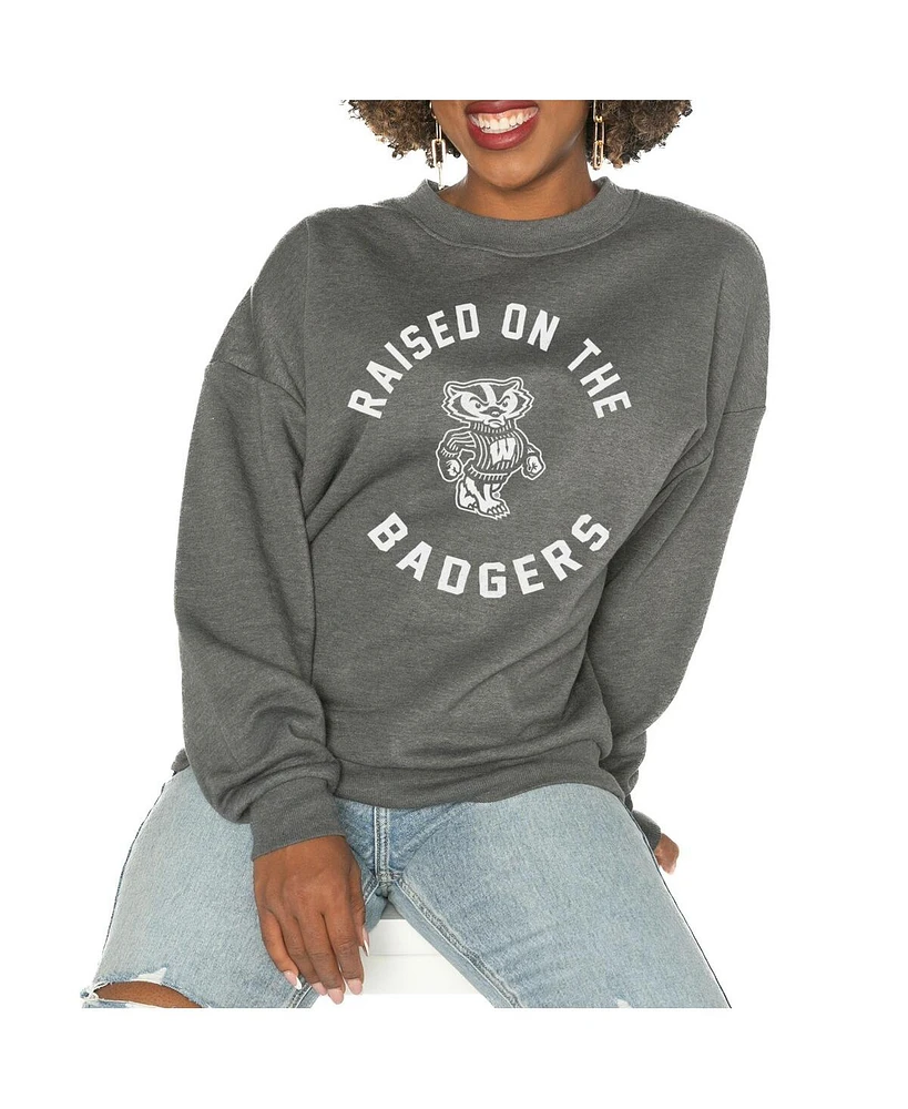 Gameday Couture Women's Charcoal Wisconsin Badgers Good Vibes Premium Fleece Drop Shoulder Pullover Sweatshirt