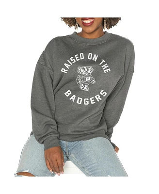 Gameday Couture Women's Charcoal Wisconsin Badgers Good Vibes Premium Fleece Drop Shoulder Pullover Sweatshirt