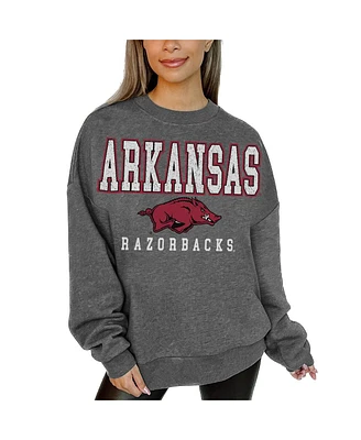 Gameday Couture Women's Heather Charcoal Arkansas Razorbacks Distressed Fleece Pullover Sweatshirt