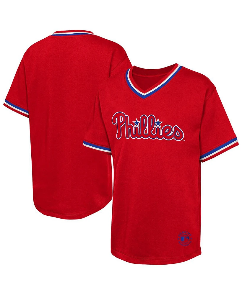 Outerstuff Big Boys and Girls Red Philadelphia Phillies Relief Pitcher V-Neck T-Shirt
