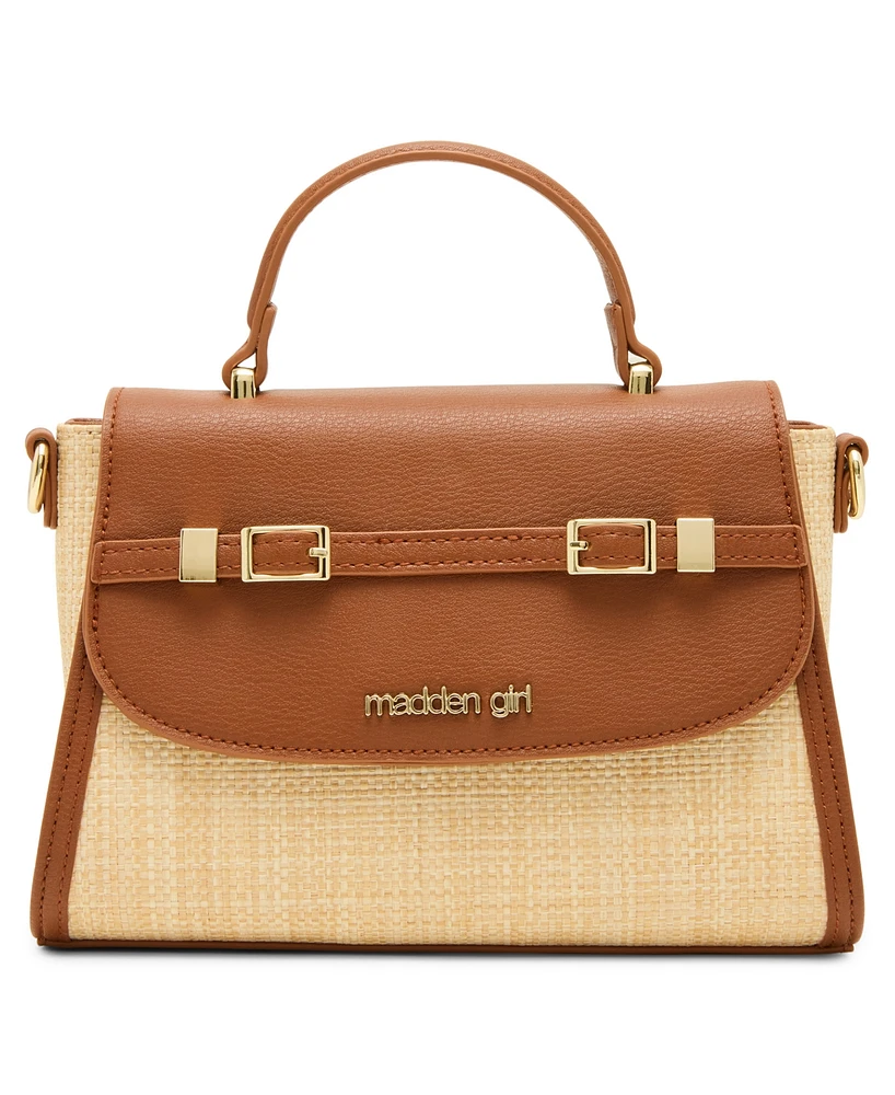 Madden Girl Allys Straw Top Handle Small Satchel Bag