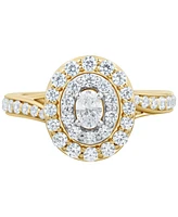 Diamond Oval Double Halo Engagement Ring (1 ct. t.w.) in 14k Two-Tone Gold