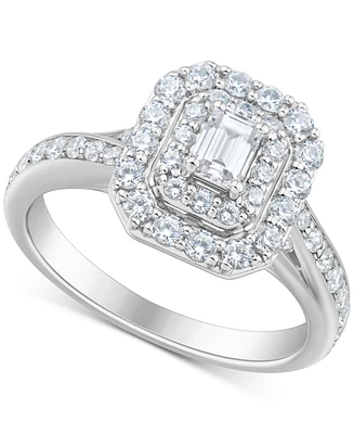 Diamond Emerald-Cut Double Halo Engagement Ring (1 ct. t.w.) in 14k White Gold