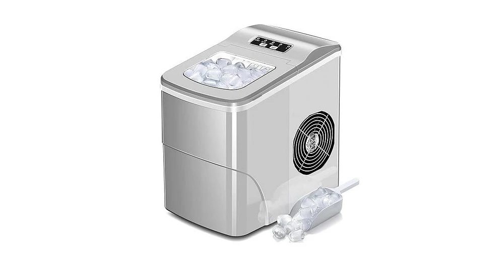 Zafro Compact Countertop Ice Maker, Self-Cleaning, 26 lbs/24 hours, 9 ice cubes in 6 minutes, Portable for Home, Office, Bar, Party, Comes with 2 Size