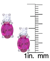 Lab Grown Pink Sapphire (3-1/10 ct. t.w.) & Lab Grown White Sapphire (3/8 ct. t.w.) Oval Stud Earrings in Sterling Silver