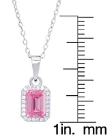 Lab Grown Pink Sapphire (1-1/6 ct. t.w.) & Lab Grown White Sapphire (1/10 ct. t.w.) Halo 18" Pendant Necklace in Sterling Silver