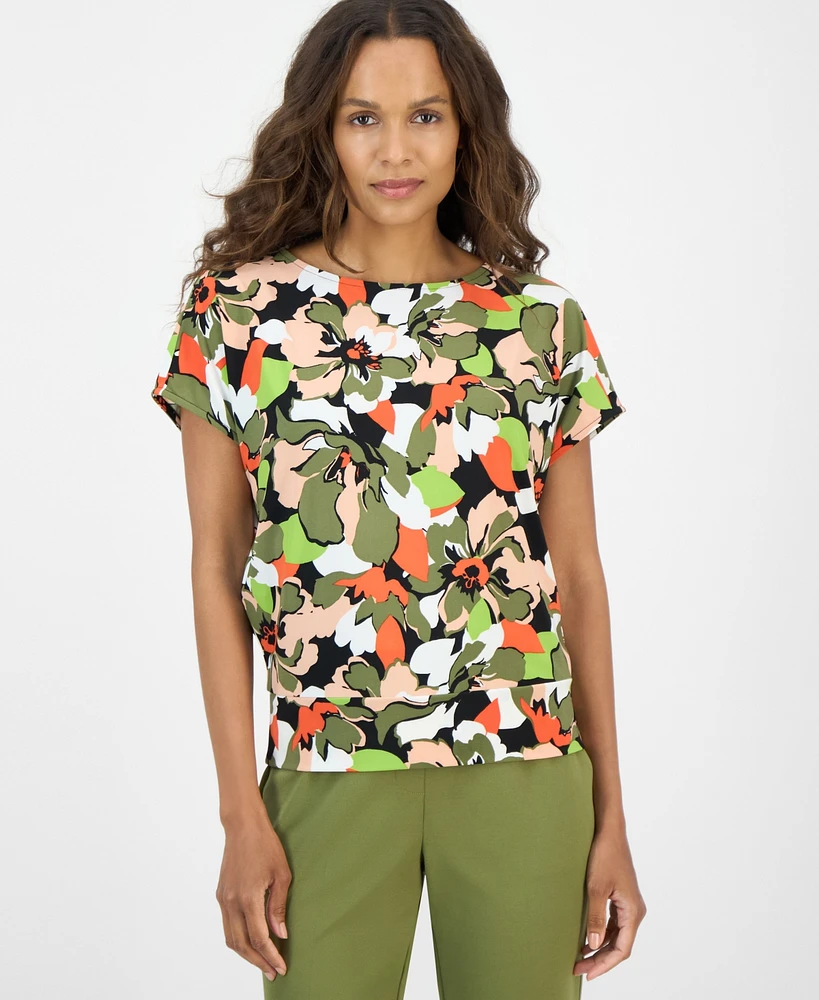 Ak Anne Klein Petite Floral-Print Top