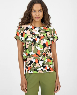 Ak Anne Klein Petite Floral-Print Top