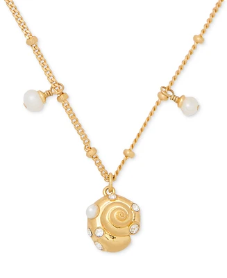 Kate Spade New York Gold-Tone Pave & Freshwater & Imitation Pearl Shell Pendant Necklace, 16" + 3" extender